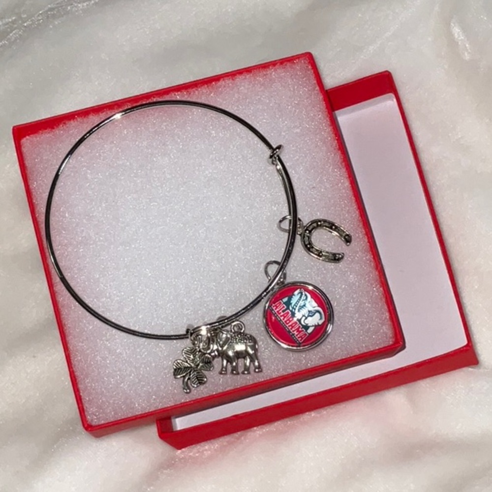 University of Alabama Elephant Four Leaf Clover and Horseshoe Bangle Bracelet